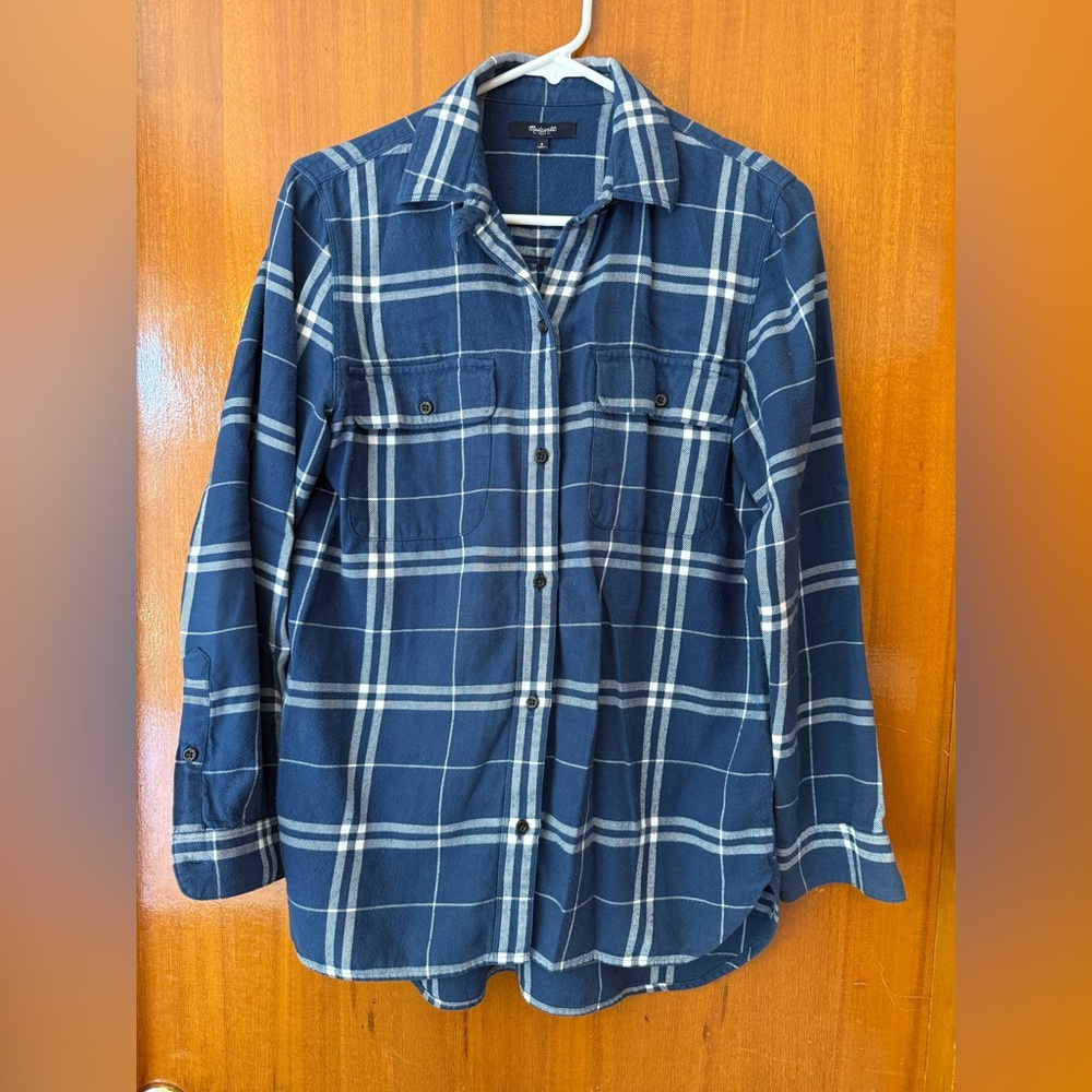 Women’s Madewell Blue and White Plaid Flannel Shirt Size S